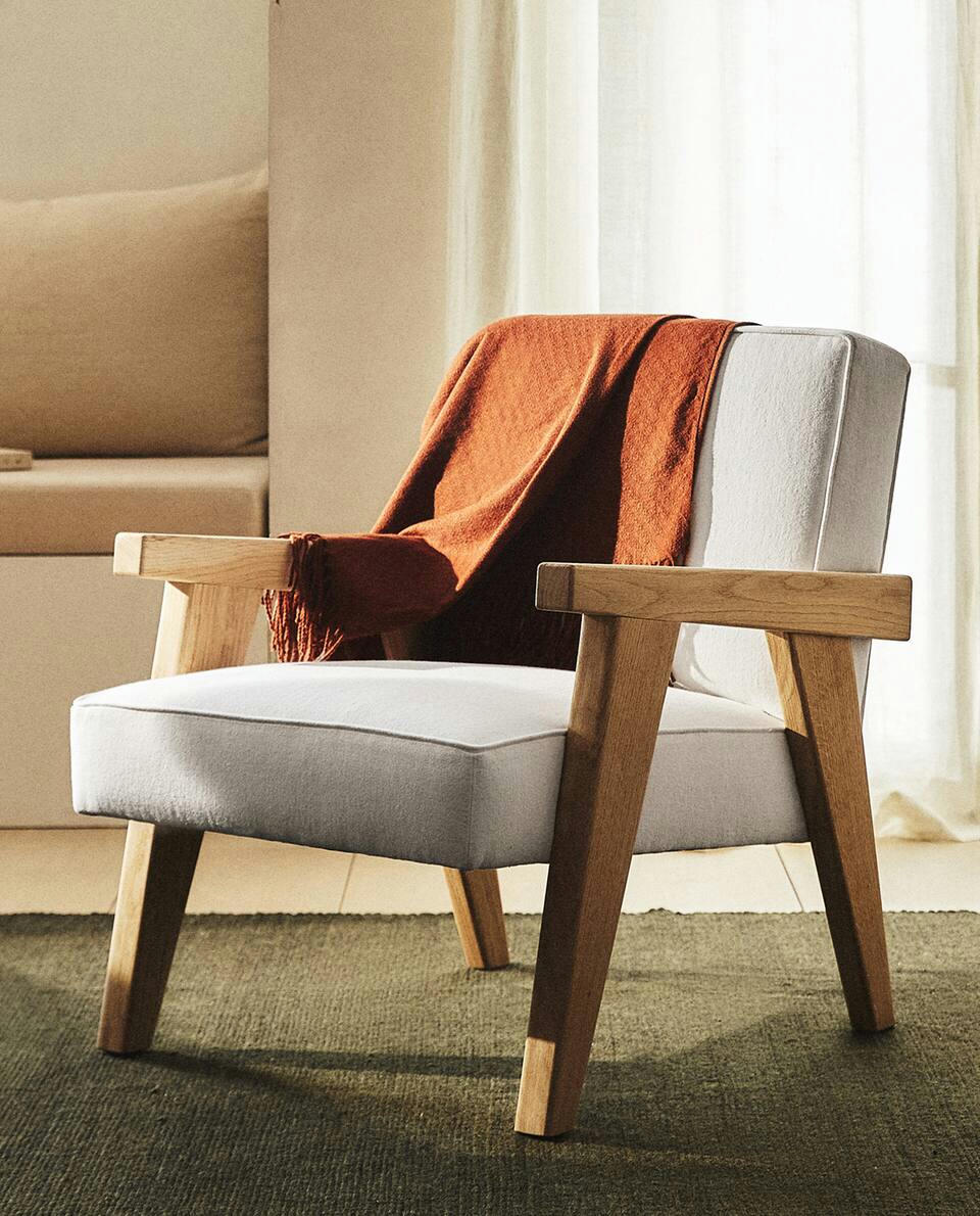 ZARA HOME BY BLASCO UPHOLSTERED OAK ARMCHAIR