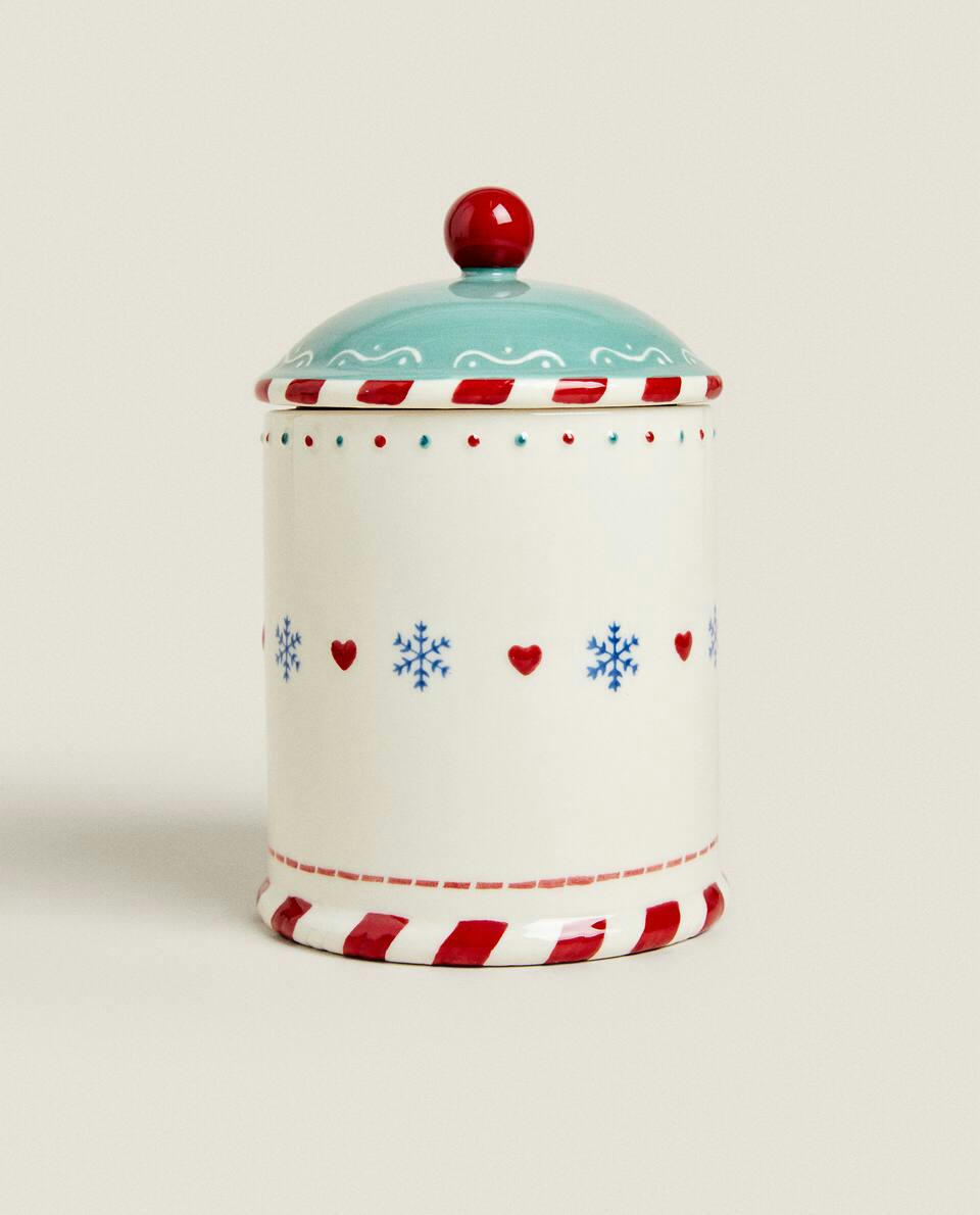 CHILDREN’S CHRISTMAS STONEWARE COOKIE JAR