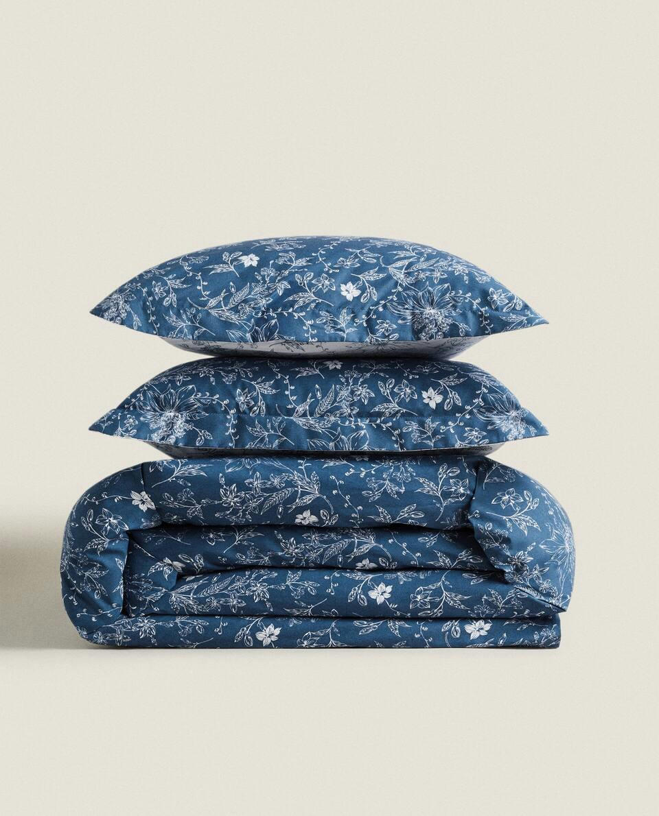 BLUE FLORAL PRINT DUVET COVER