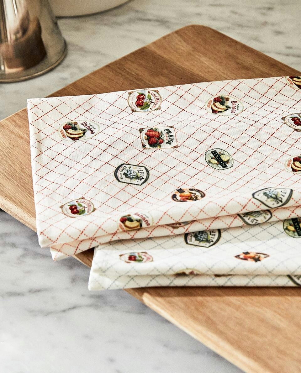 CHECK AND FRUIT PRINT COTTON TEA TOWEL (PACK OF 2)