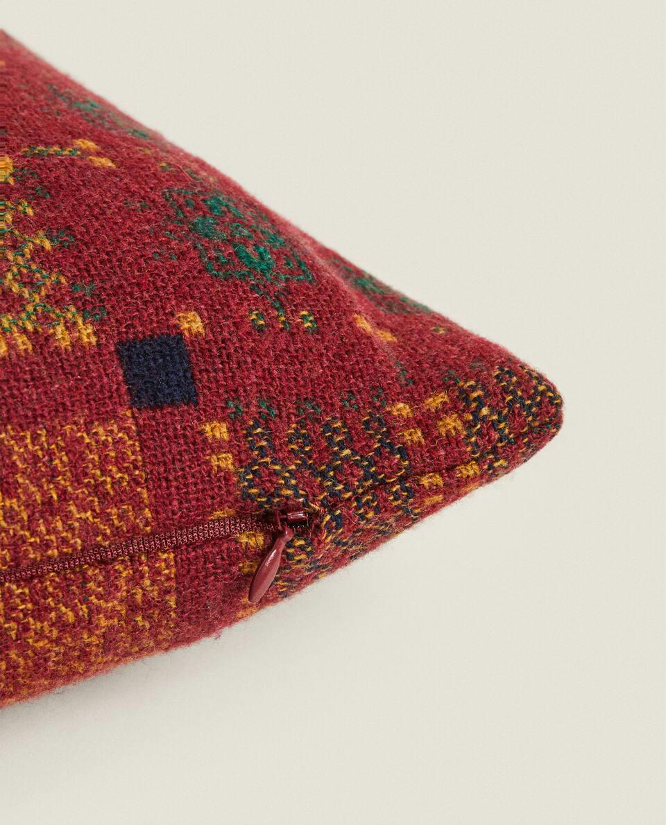 MULTICOLOURED JACQUARD WOOL CUSHION COVER