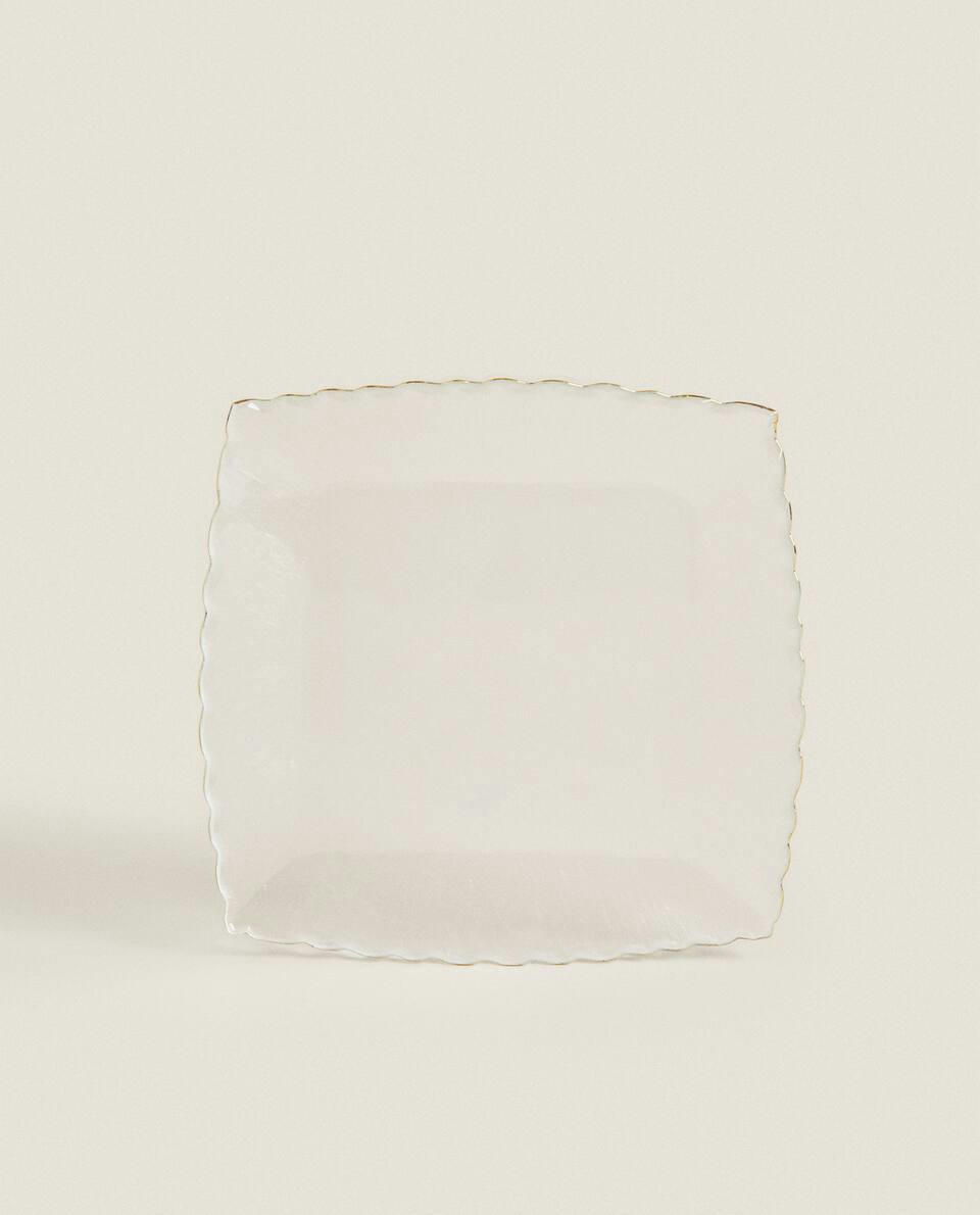 CHRISTMAS GLASS DESSERT PLATE WITH GOLD RIM