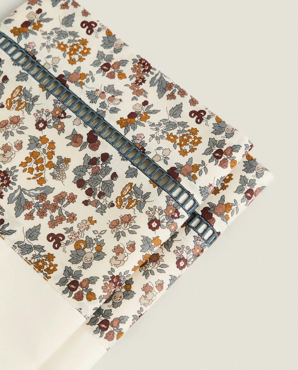 FLORAL PRINT FABRIC CHILDREN’S MINI COT SET (SET OF 2)