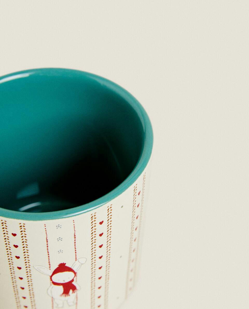 CHILDREN’S CHRISTMAS BUNNY RABBIT STONEWARE MUG