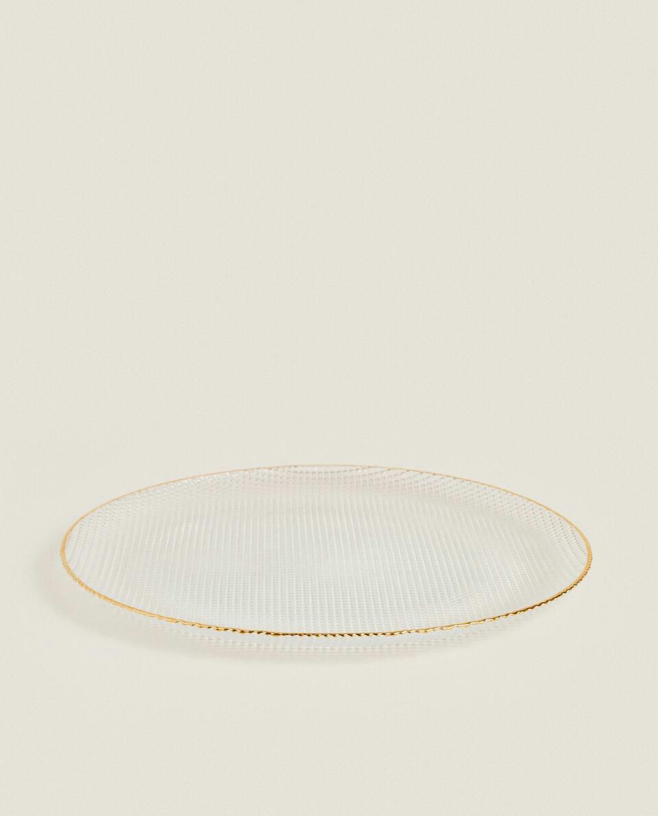 GLASS SERVICE PLATE WITH RAISED DESIGN
