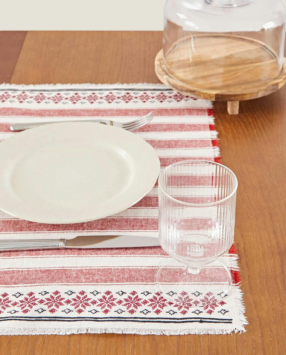 COTTON LINEN PLACEMAT WITH CHRISTMAS STRIPES