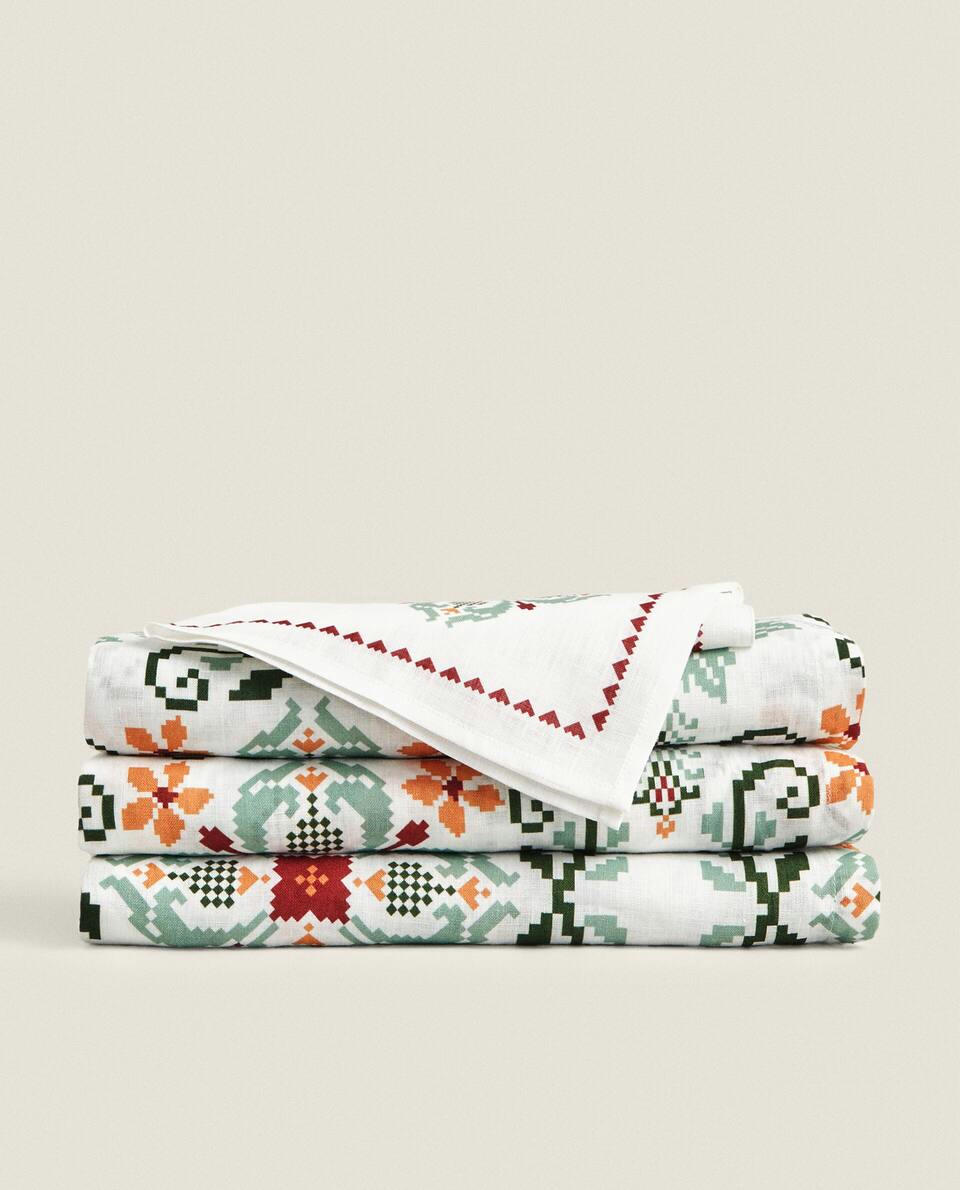 CROSS STITCH LINEN TABLECLOTH