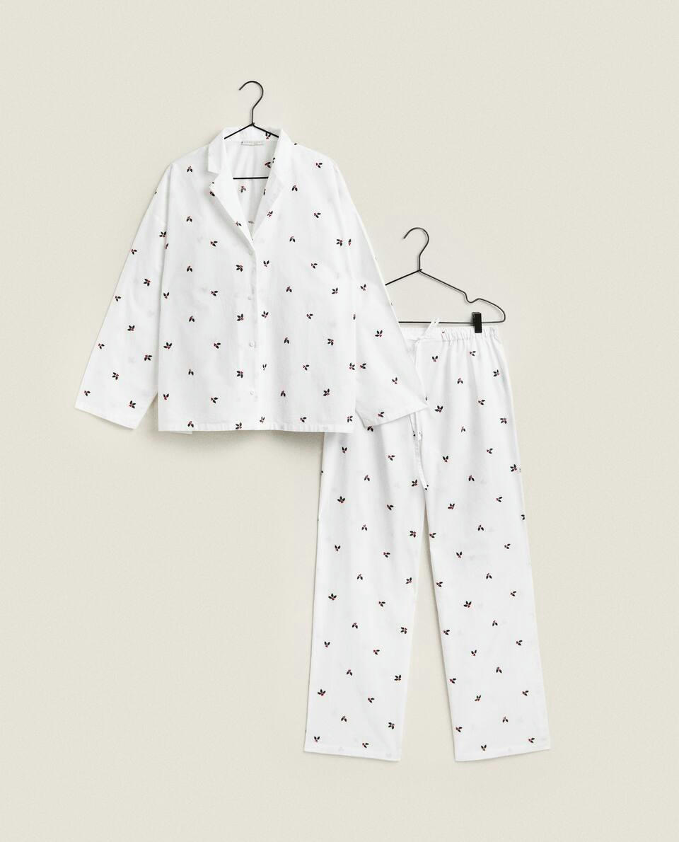 COTTON PYJAMA BOTTOMS WITH CHRISTMAS HOLLY