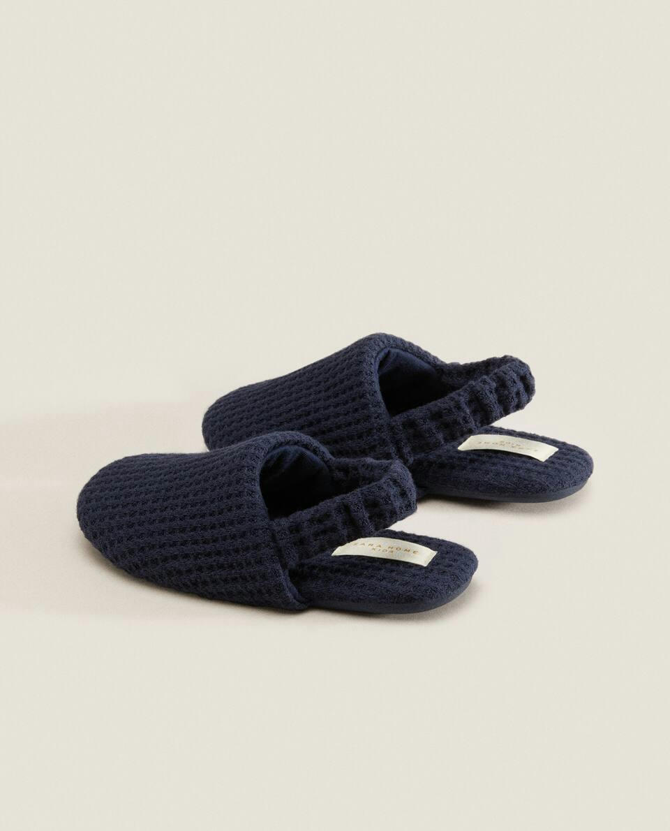 WAFFLE FABRIC MULE SLIPPERS