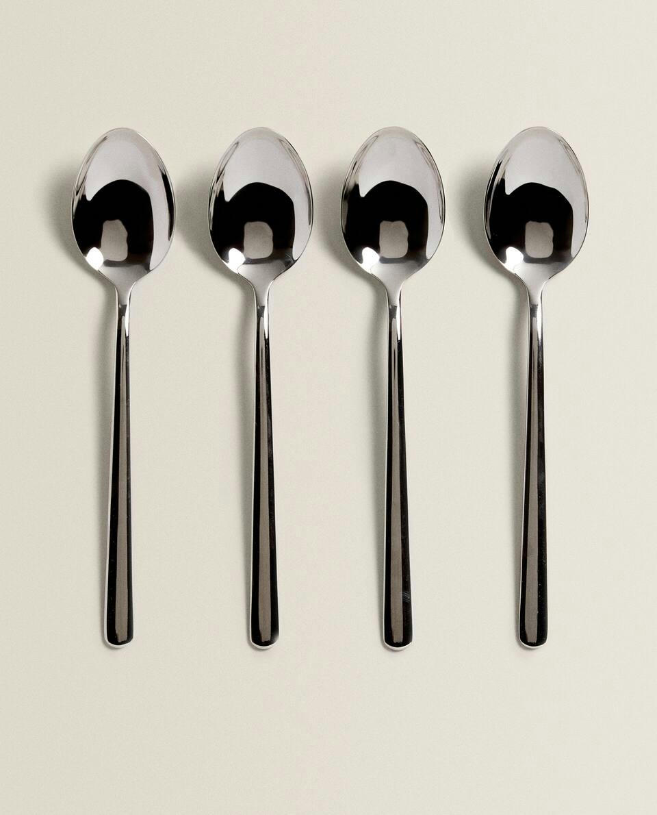 BOX OF 4 SHINY STEEL SPOONS