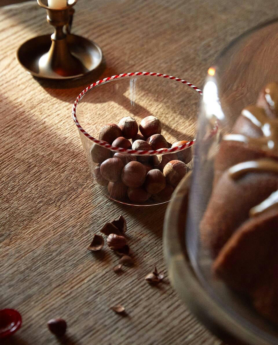 BOROSILICATE GLASS BOWL WITH CHRISTMAS CANDY CANE