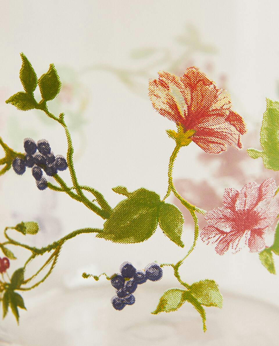 GLASS TUMBLER WITH FLORAL TRANSFER