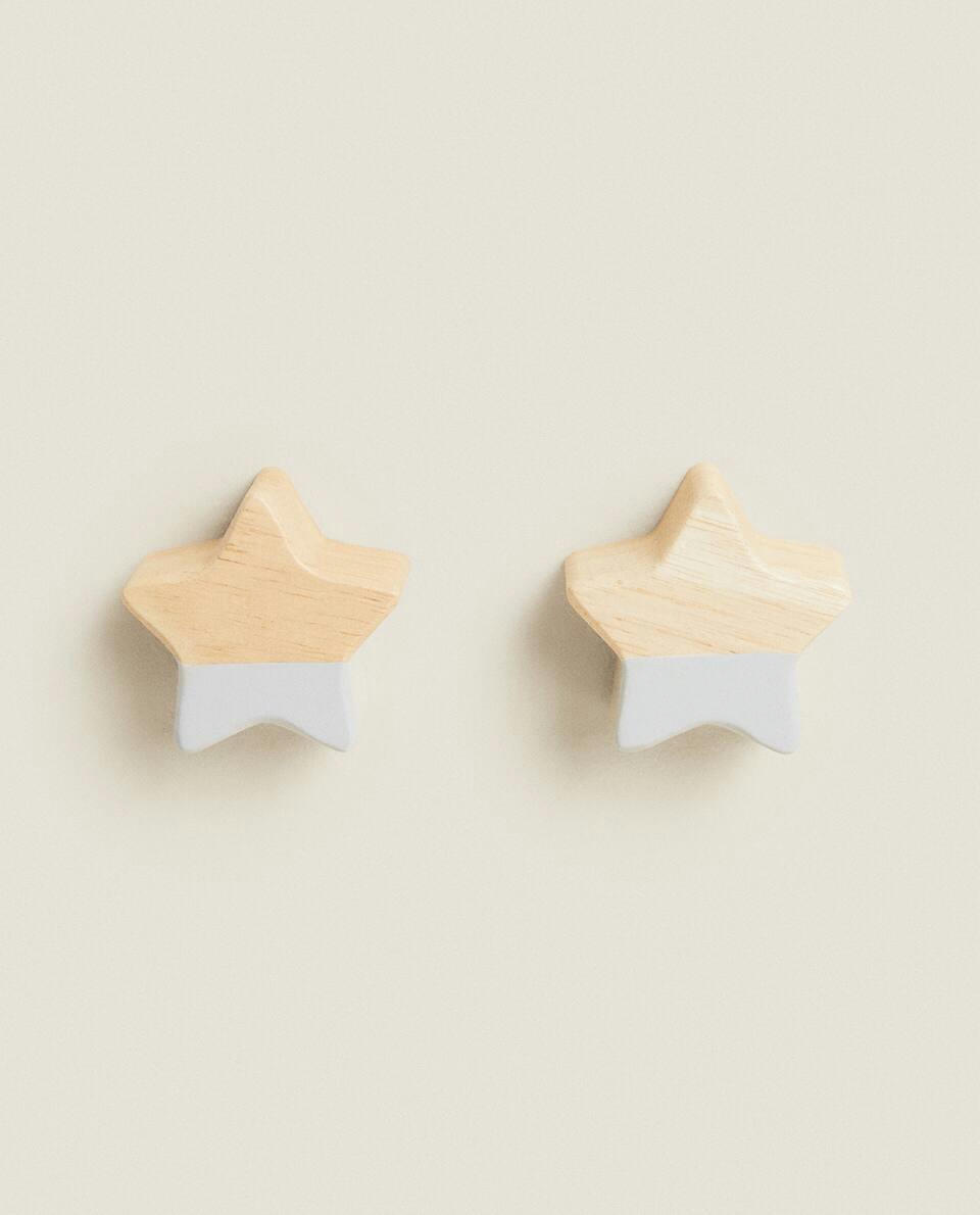 STAR WOODEN DOOR KNOB (PACK OF 2)
