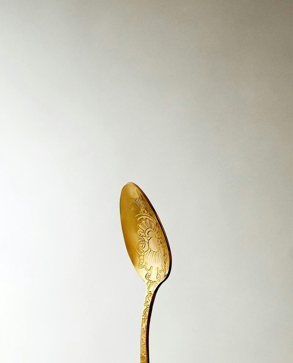 ENGRAVED GOLDEN DESSERT SPOON
