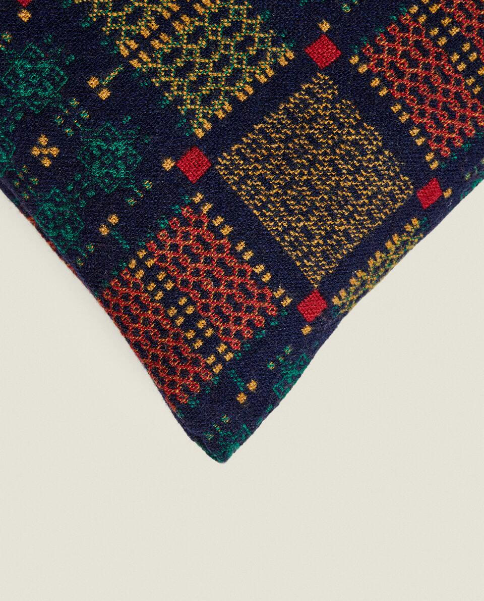 MULTICOLOURED JACQUARD WOOL CUSHION COVER