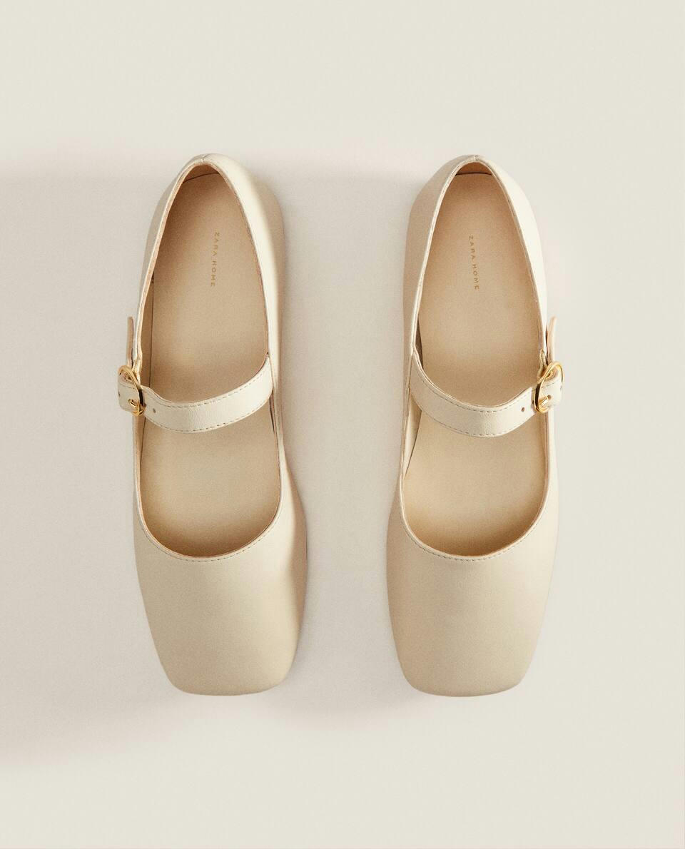 SQUARE TOE LEATHER BALLERINAS