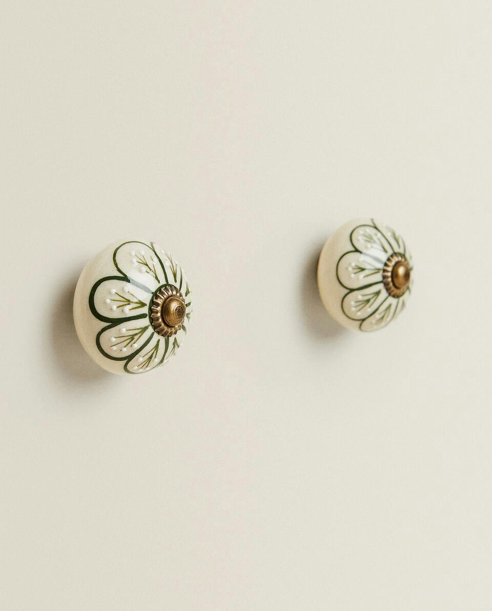 CERAMIC FLOWER DOOR KNOB (PACK OF 2)