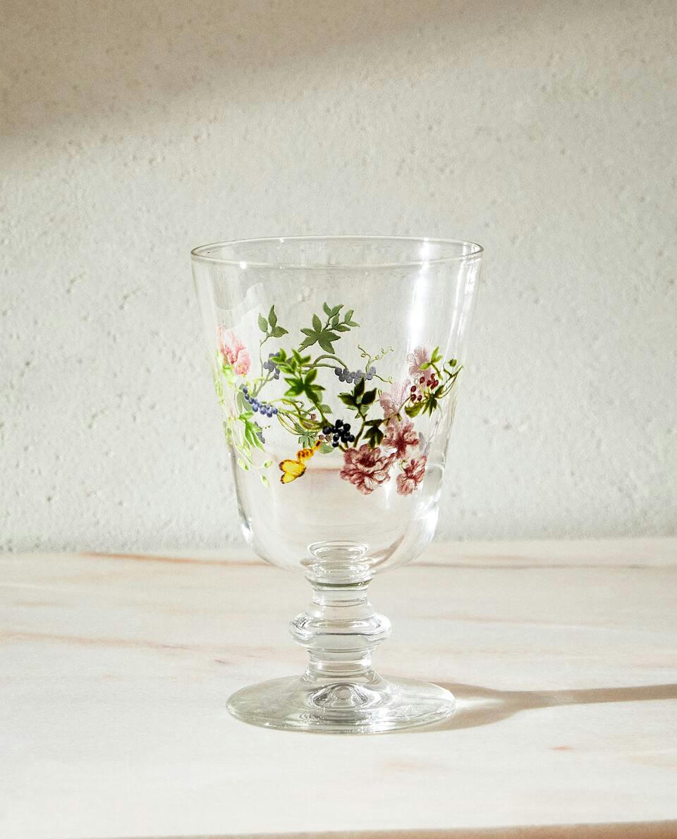 GLASS WITH FLORAL PRINT