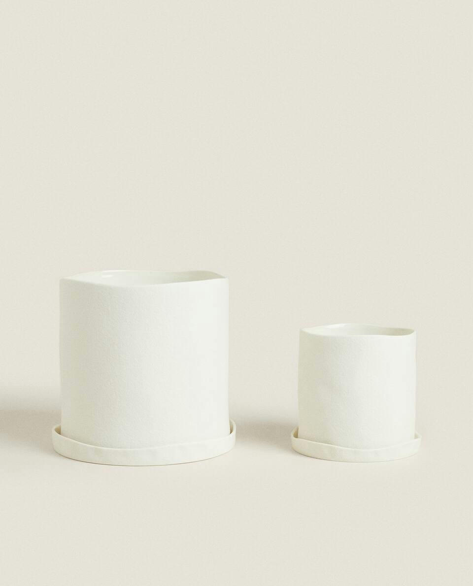 ROUGH FLOWERPOT WITH PLATE