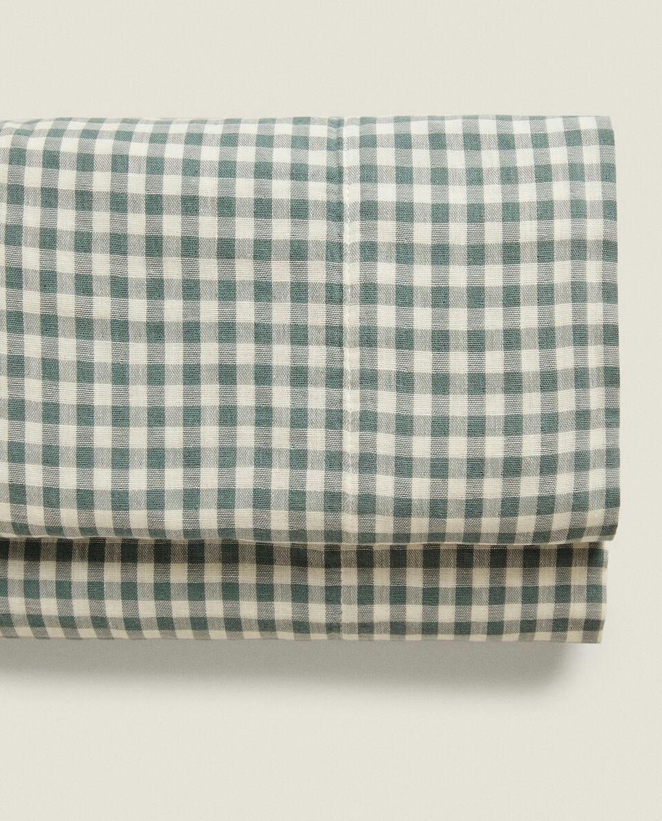 CHILDREN’S GINGHAM FLAT SHEET AND PILLOWCASE WITH SET