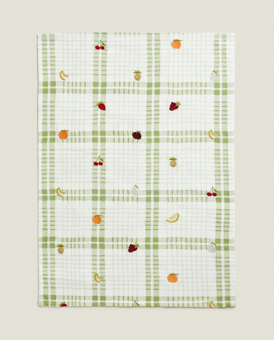 PRINTED AND EMBROIDERED TEA TOWEL