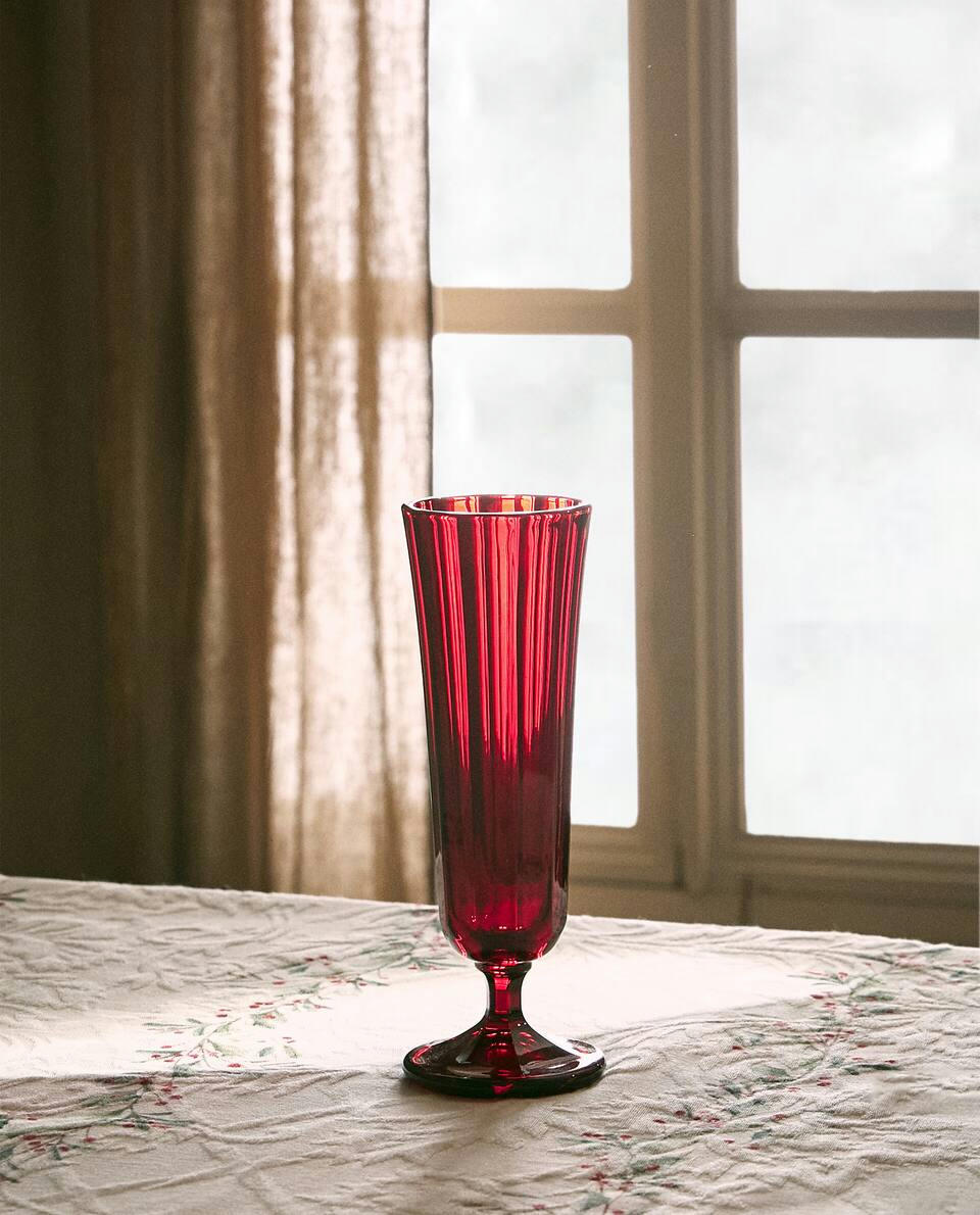 CHRISTMAS FACETED GLASS FLUTE