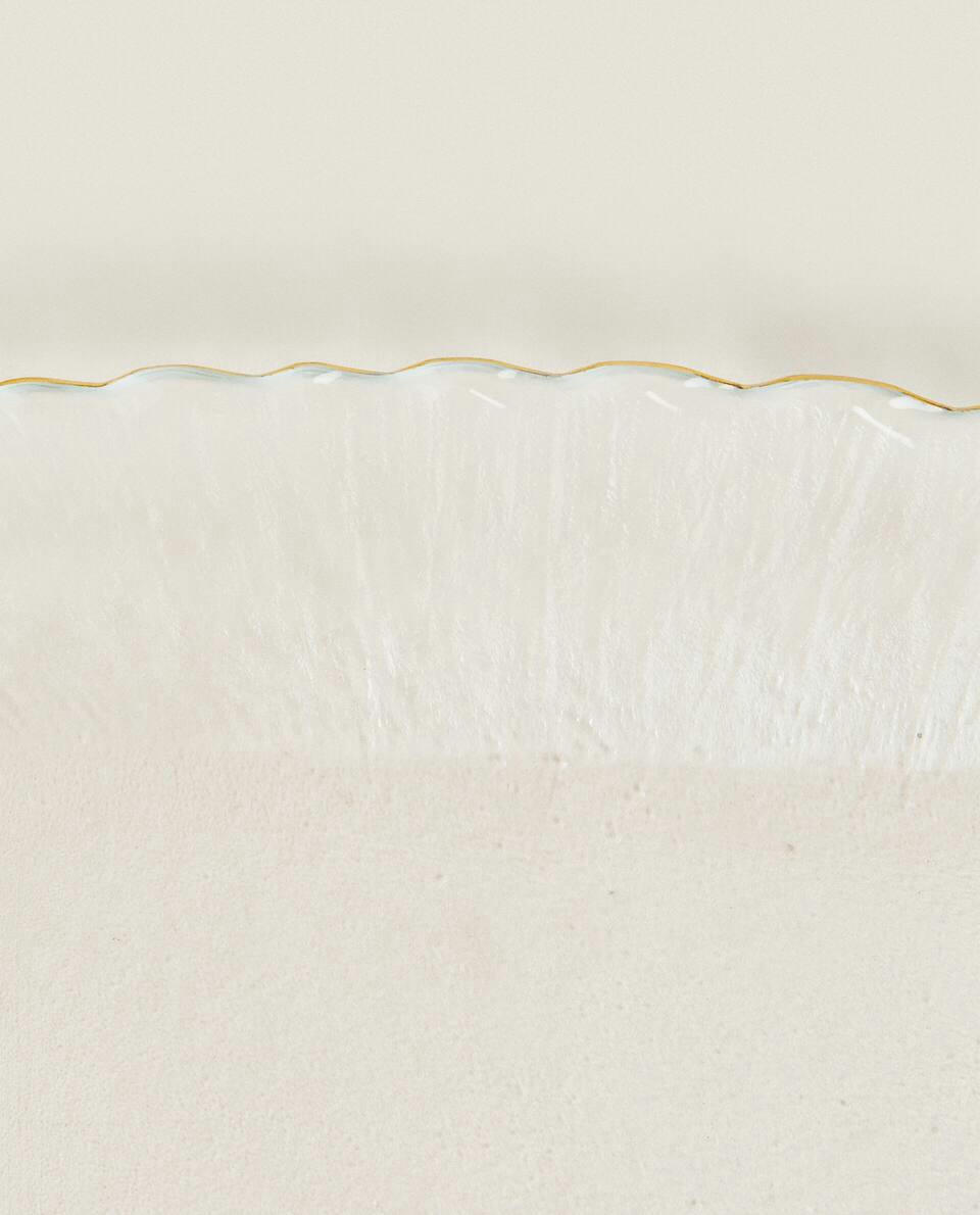 CHRISTMAS GLASS DESSERT PLATE WITH GOLD RIM