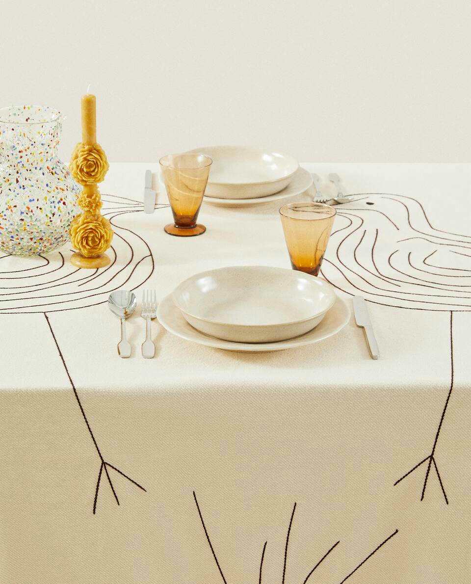 COTTON MULTI-PURPOSE FABRIC WITH EMBROIDERED BIRDS