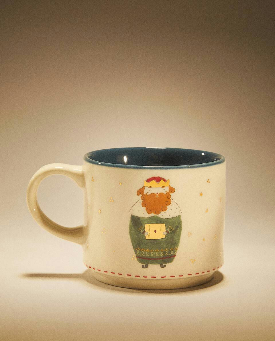 CHILDREN'S STONEWARE CHRISTMAS MUG WITH SAINT CASPAR