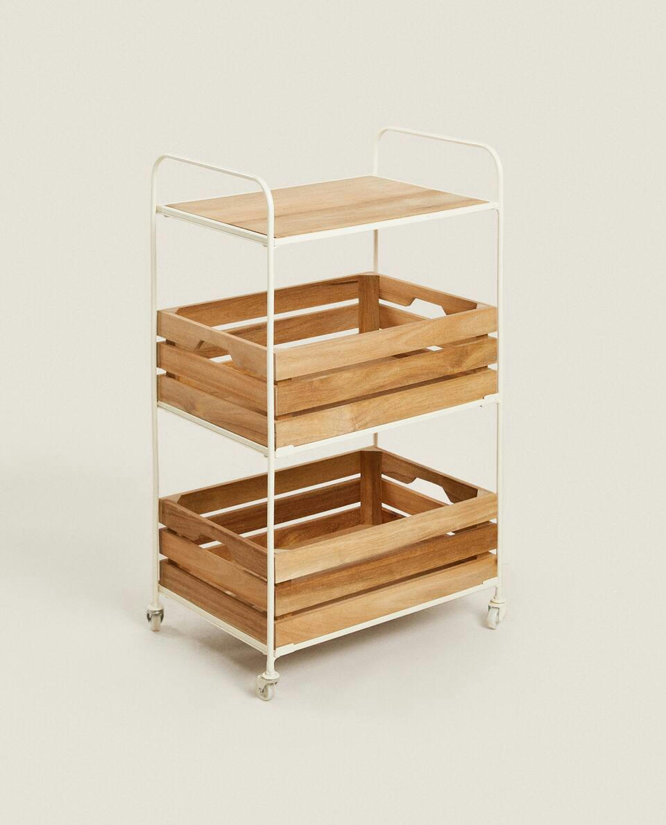 WOOD AND METAL STORAGE CART