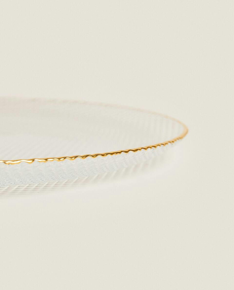 GLASS SERVICE PLATE WITH RAISED DESIGN