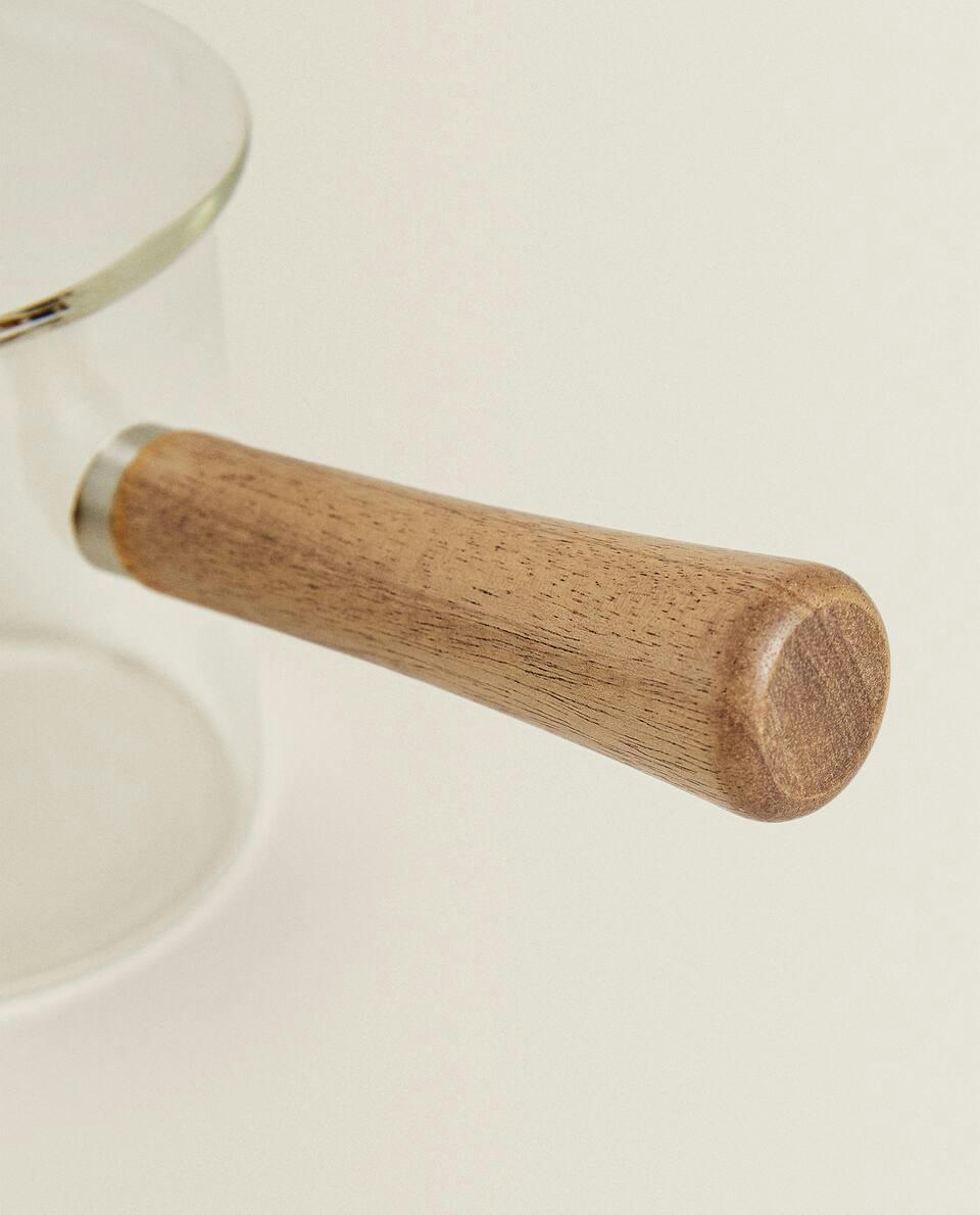 BOROSILICATE GLASS AND WOODEN MILK JUG