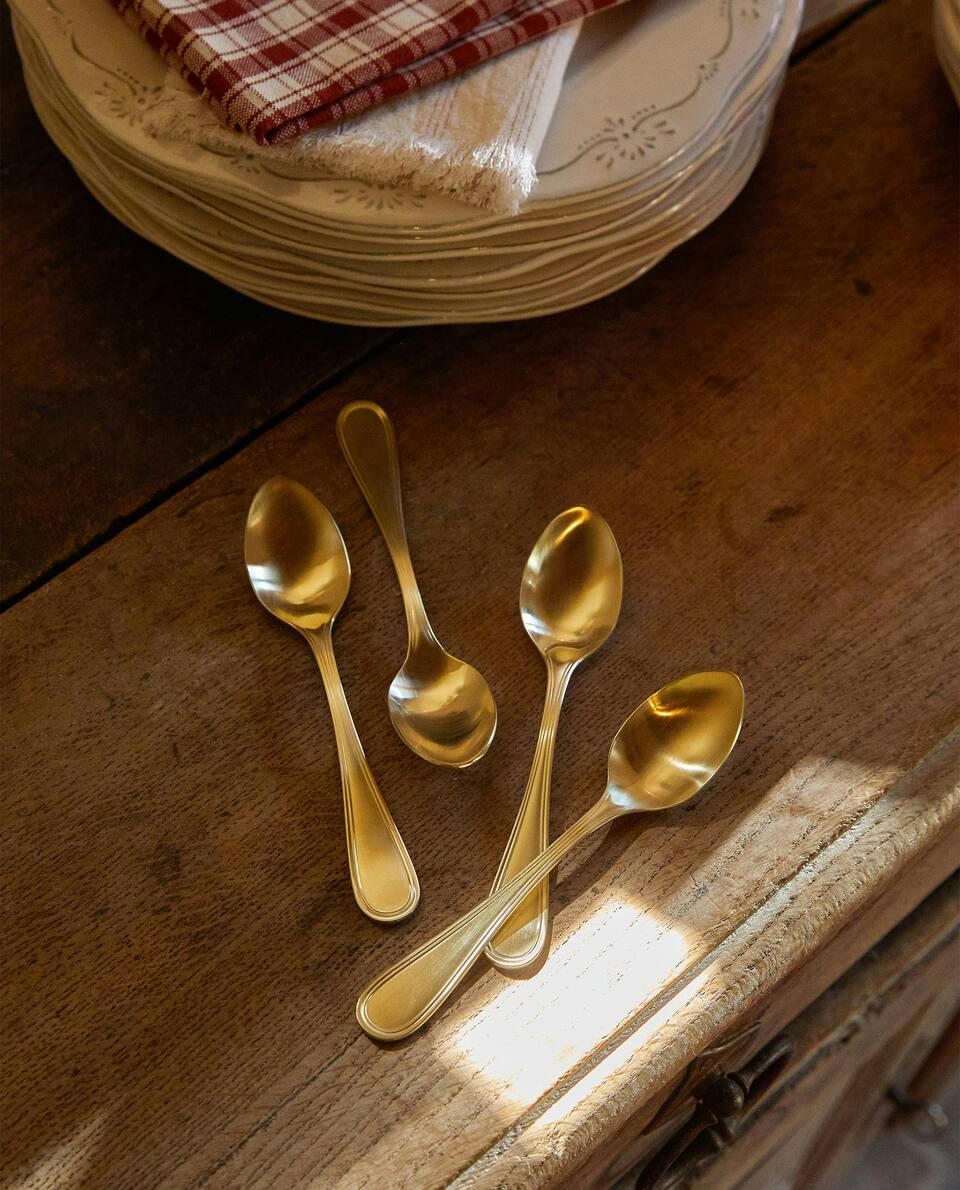 BOX OF 4 SHINY STEEL DESSERT SPOONS