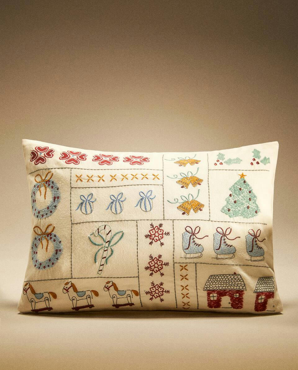CHILDREN'S COTTON PATCHWORK CHRISTMAS CUSHION COVER