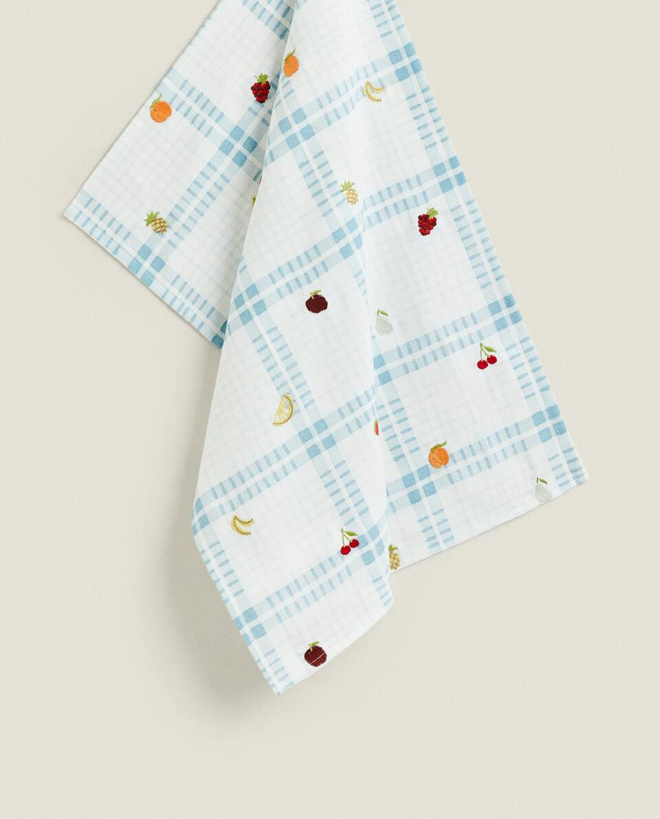 PRINTED AND EMBROIDERED TEA TOWEL