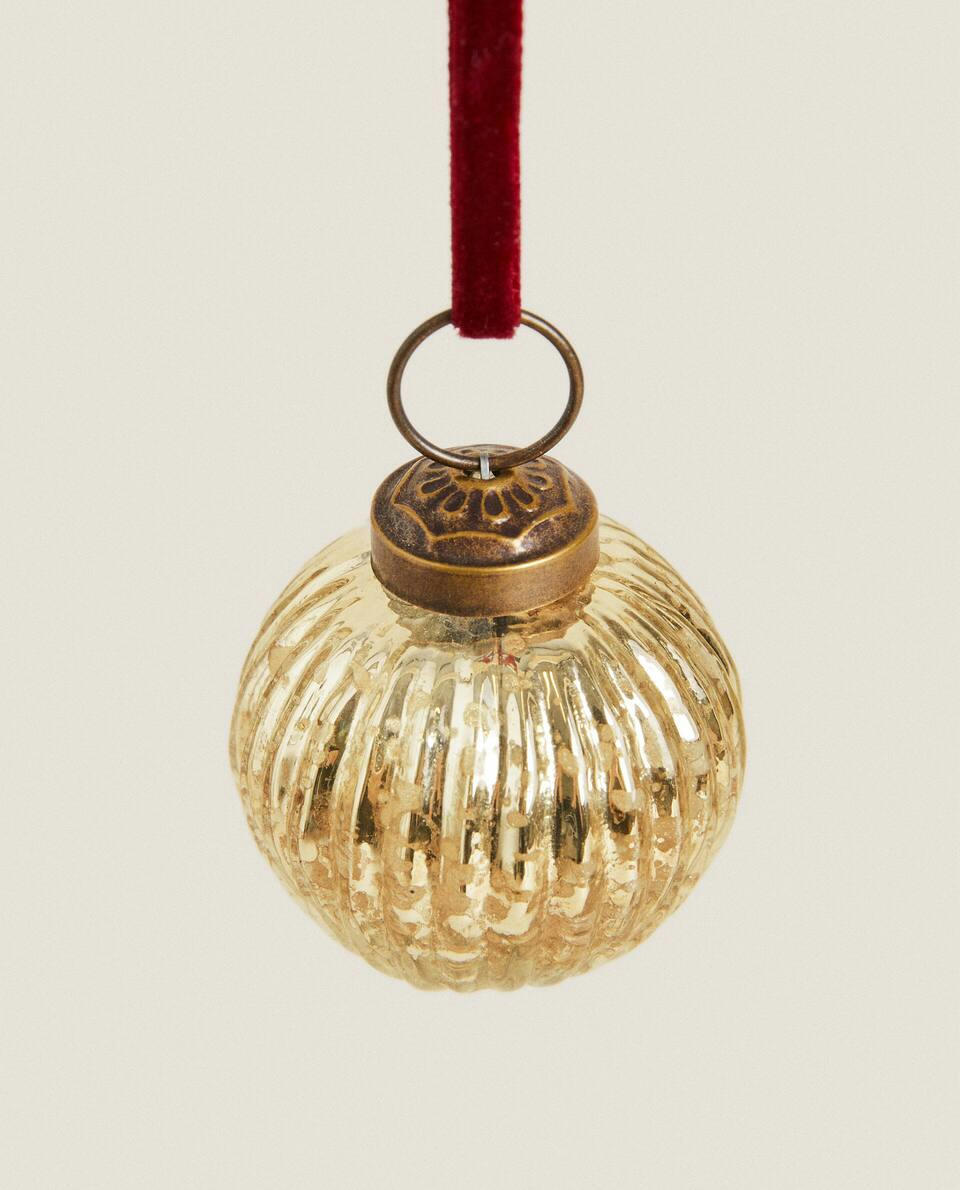 CRACKLED STRIPED CHRISTMAS BAUBLE DECORATION