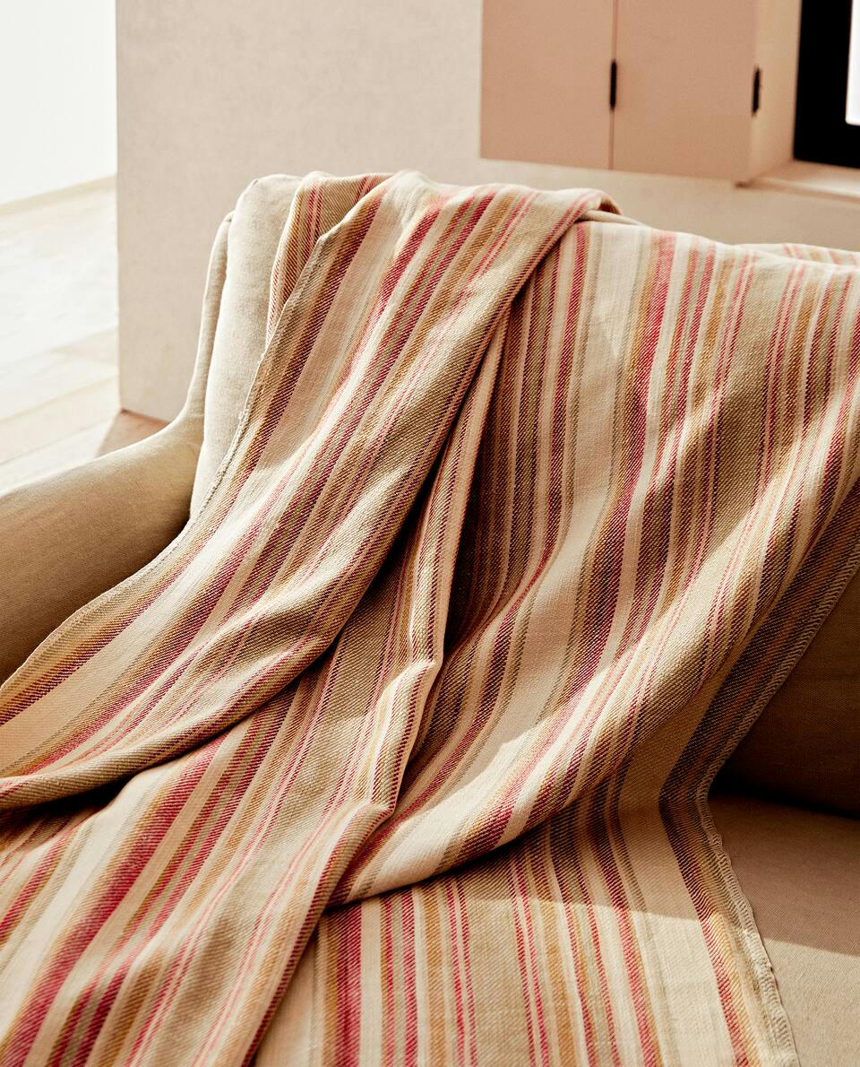STRIPED COTTON AND LINEN BLANKET