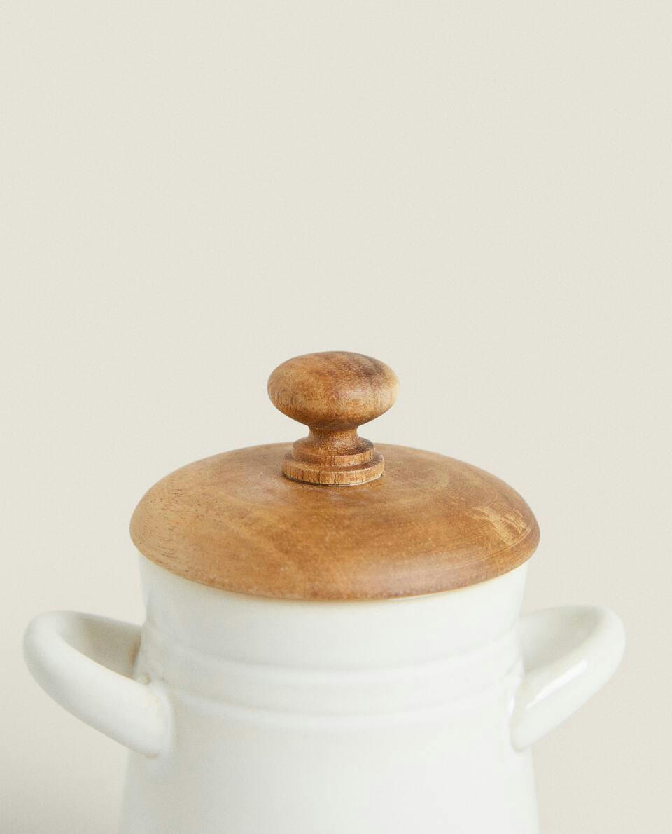 CERAMIC HONEYPOT WITH WOODEN LID