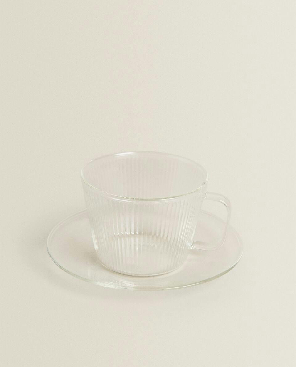 BOROSILICATE GLASS TEACUP AND SAUCER