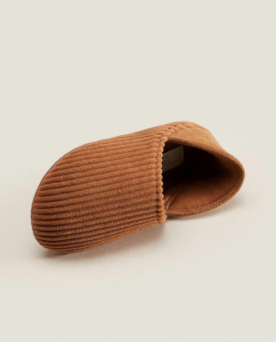 CORDUROY AND LEATHER BABOUCHE SLIPPERS