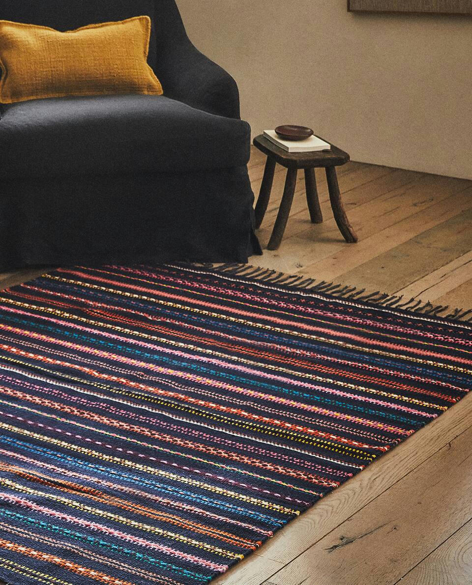 MULTICOLOURED STRIPES WOOL RUG
