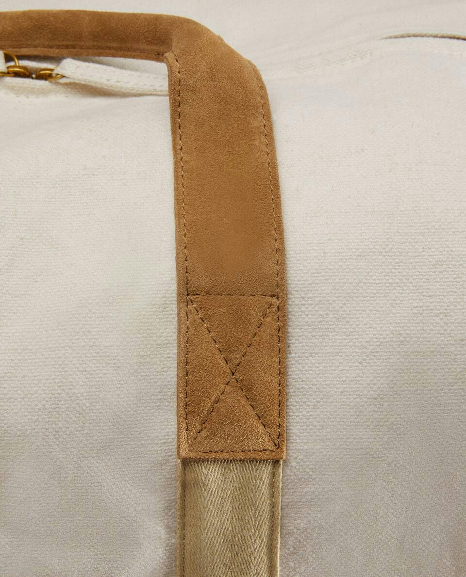 FABRIC TRAVEL BAG WITH LEATHER DETAIL