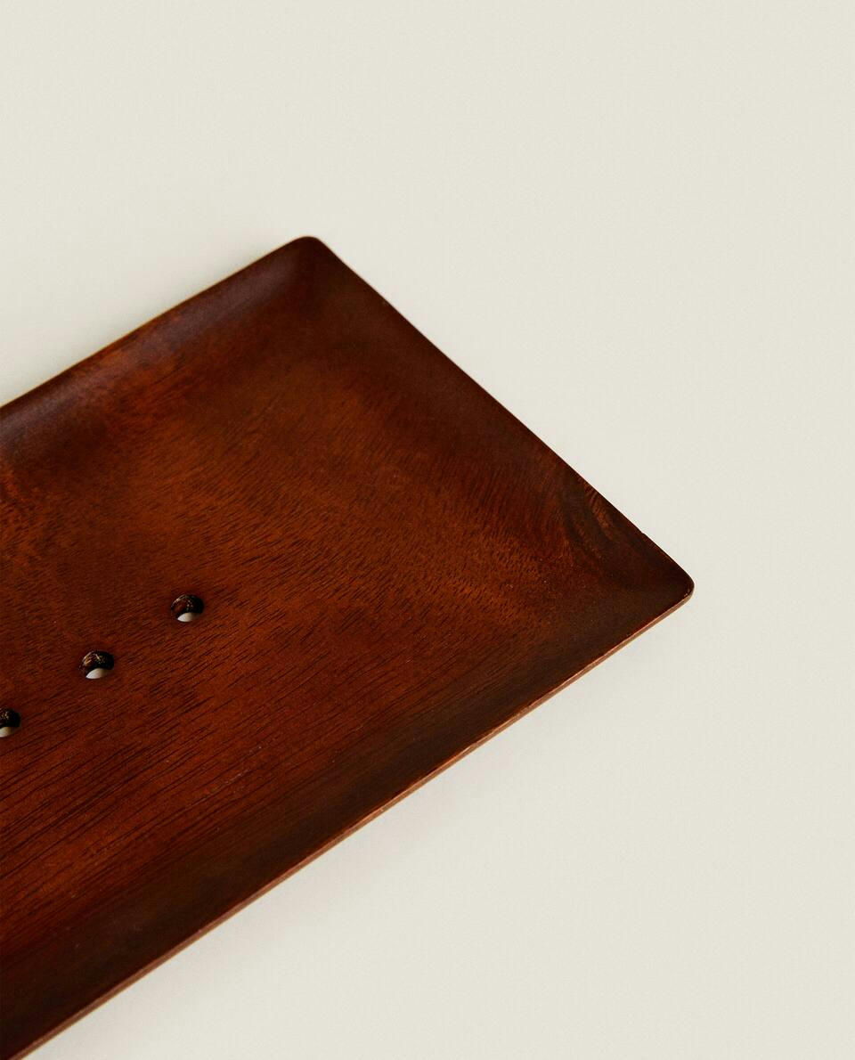 FLAT WOODEN TRAY AND SOAP DISH SET
