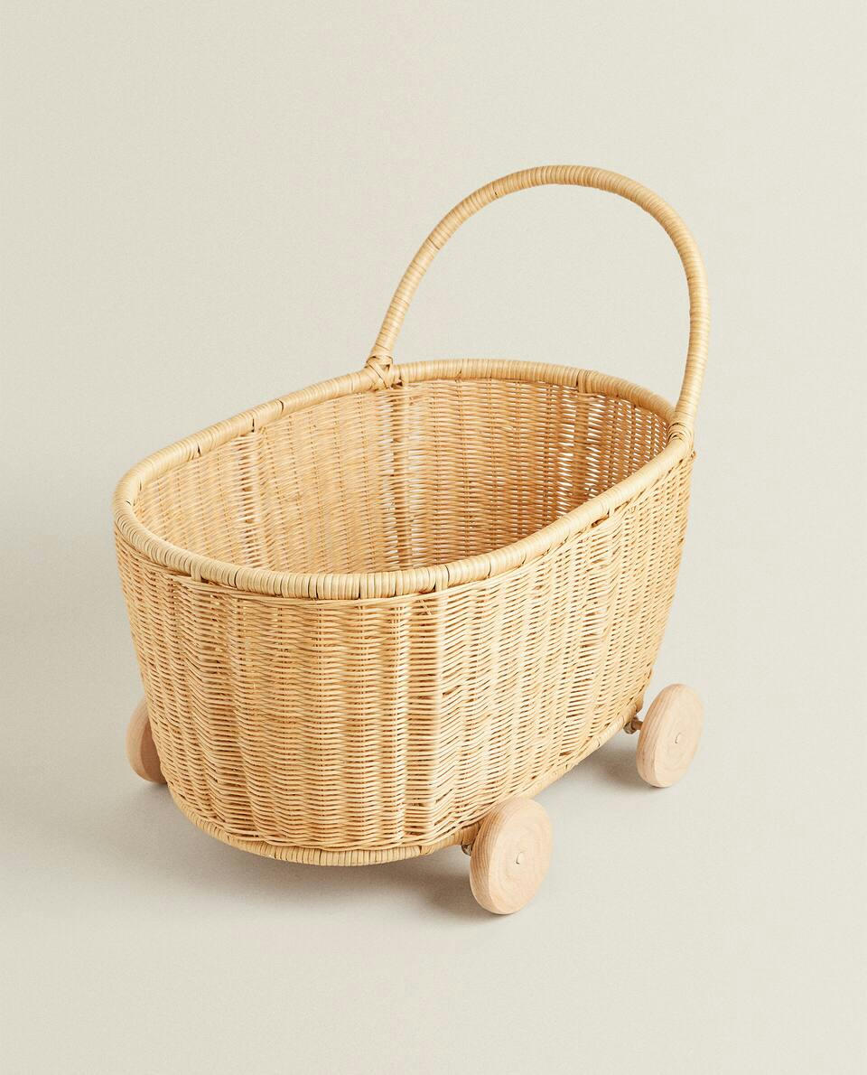 RATTAN TROLLEY WITH WHEELS