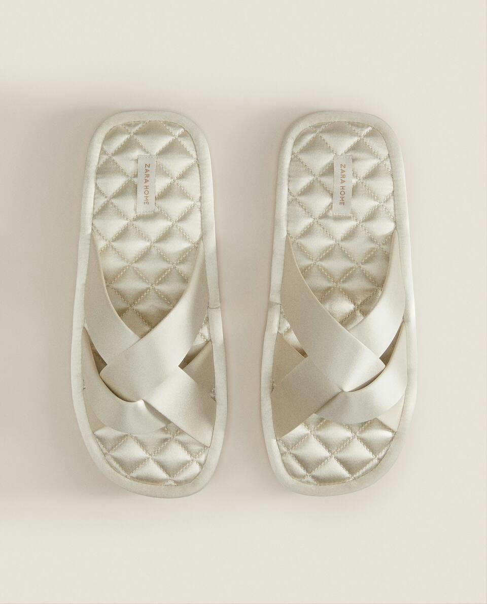 QUILTED SATEEN SLIPPERS