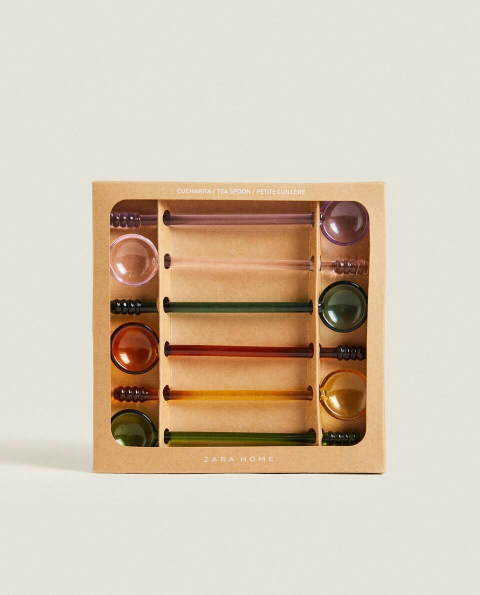 SET OF BOROSILICATE GLASS DESSERT SPOONS