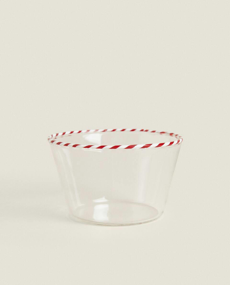 BOROSILICATE GLASS BOWL WITH CHRISTMAS CANDY CANE