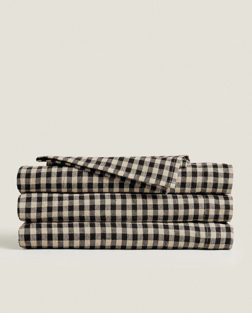 GINGHAM CHECK LINEN TABLECLOTH