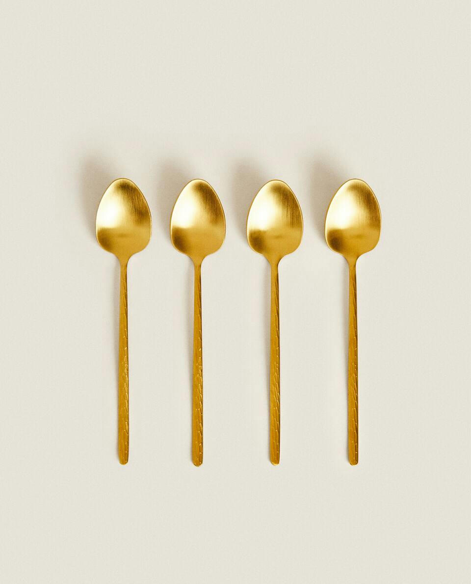 BOX OF 4 DESSERT SPOONS WITH HAMMERED HANDLE