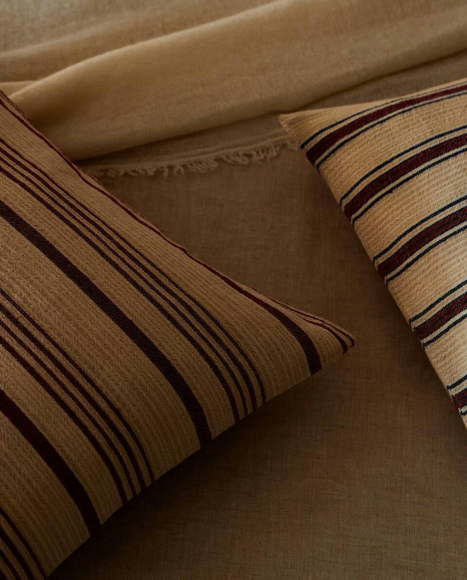 STRIPED COTTON LINEN CHRISTMAS CUSHION COVER